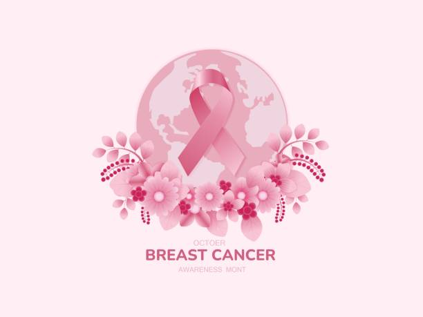 ilustrações, clipart, desenhos animados e ícones de bandeira do mês de conscientização do câncer de mama, com símbolo de fita rosa. conceito de cuidado em saúde - breast cancer awareness ribbon breast cancer ribbon charity and relief work