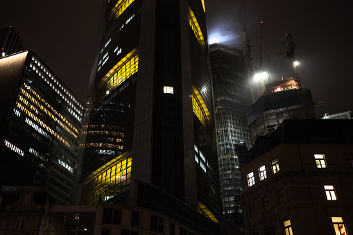 the modern skyline of frankfurt am main germany in the evening