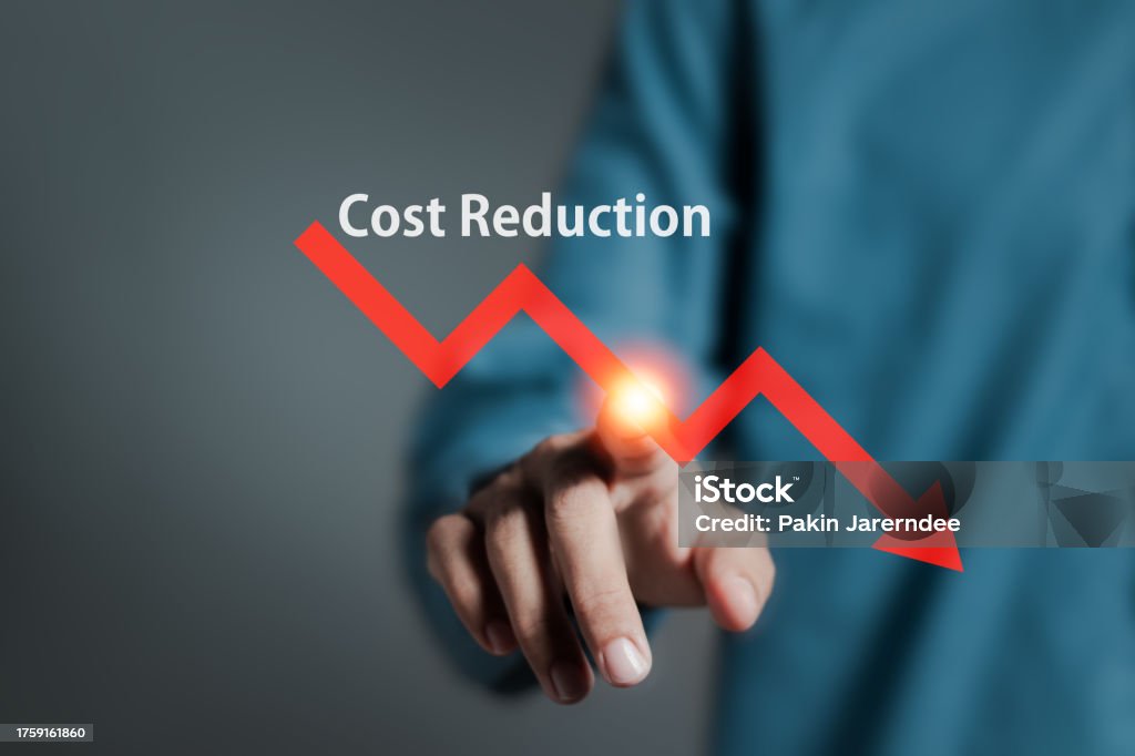 Cost Reduction Concept Businessman Touching Graph Of Decrease With Down ...