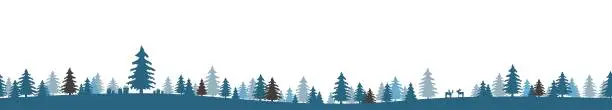 Vector illustration of christmas landscape panorama background with firs woodland