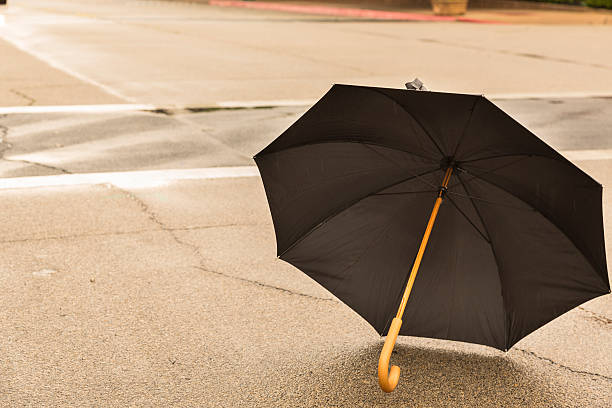 istock Fashion: Lone black umbrella outside in the rain. 175916357