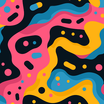 A colorful abstract seamless pattern on a black background. Vector illustration