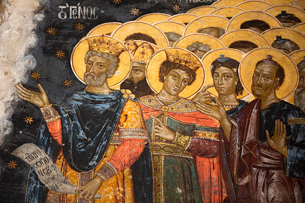 Ancient Painting on the wall of Sumela Monastery The Sumela Monastery (Built in the 4th century) was an ancient Greek Orthodox monastery in the region of Macka, Trabzon, Turkey. sumela monastery stock pictures, royalty-free photos & images