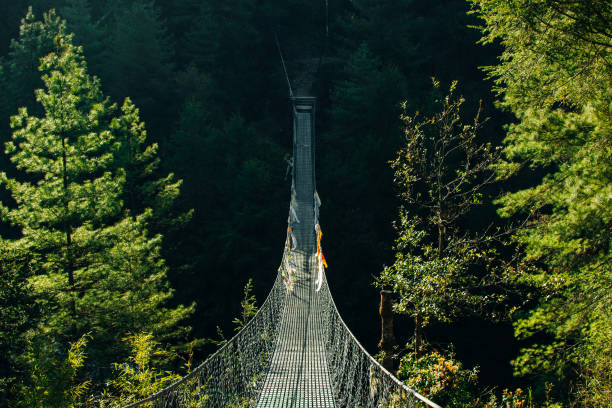 istock Suspension bridge with buddhist prayer flags on Himalayas in Nepal. 1759211564