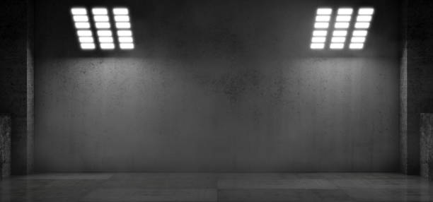 istock LED lights. Hangar. Concrete. Concrete background illuminated by spotlights. Spotlighting. Garage. Futuristic background. Futuristic corridor. Showroom. 3D rendering 1759227679