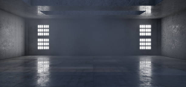 istock Showroom. Concrete background illuminated by spotlights. Garage. Concrete. Spotlighting. Futuristic corridor. Futuristic background. LED lights. Hangar. 3D rendering 1759228216