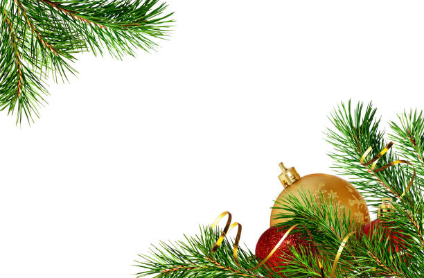 istock Pine twigs and Christmas decorations in corners isolated 1759253701
