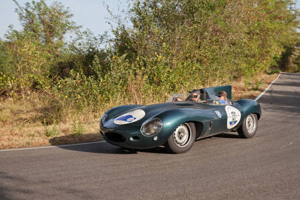 Racing car Jaguar D-Tipe (1954) in classic race Gran Premio Nuvolari, on September 17, 2023 in Predapppio, FC, Italy Racing car Jaguar D-Tipe (1954) in classic race Gran Premio Nuvolari, on September 17, 2023 in Predapppio, FC, Italy premio stock pictures, royalty-free photos & images