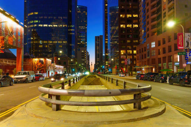 Los Angeles, California – January 21, 2023: Vibrant lights and Architectural Beauty of Downtown Los Angeles along S Grand Ave