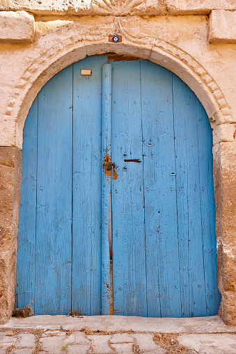 Antique greek colored doors in Mustafapasa village, Cappadocia. Turkey