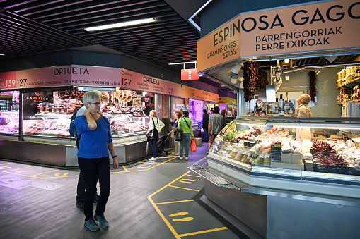 Bilbao, Spain, October 19, 2023 - The historic indoor market Mercado de la Ribera in Bilbao, Spain.