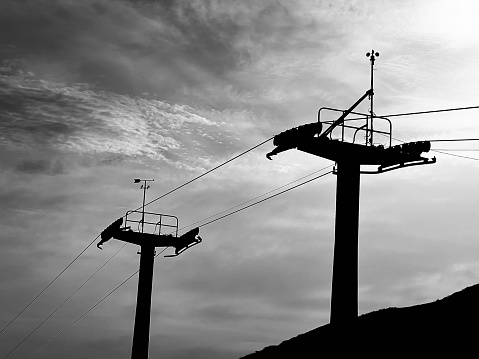 Cable car electricity pylon on a hill