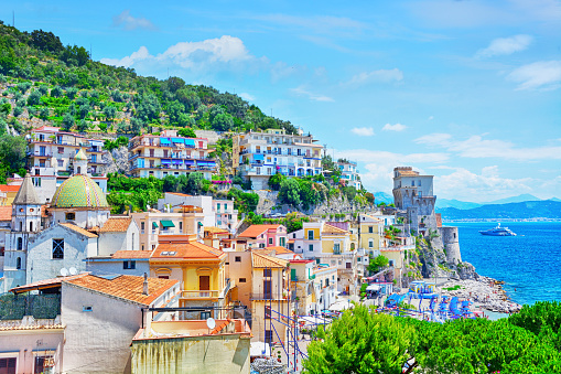 Wide angle view of Cetara, Campania, Italy. Composite photo