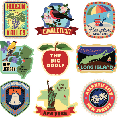 Vector New York metropolitan area travel stickers.
