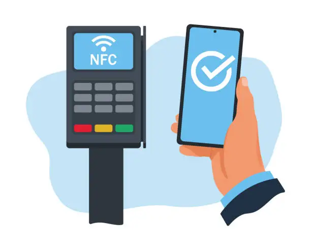 Vector illustration of Payment by phone, payment terminal