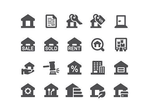 Real estate, mortgage, house, apartment, icon, icon set, building, home ownership, real estate sign, housing development, construction Industry