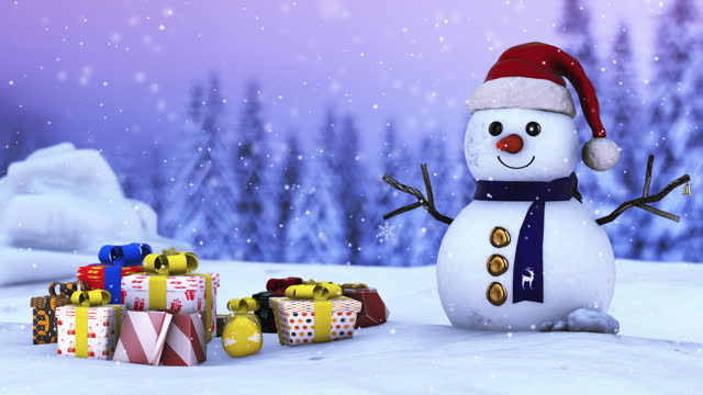 Cute snowman with gifts for happy christmas