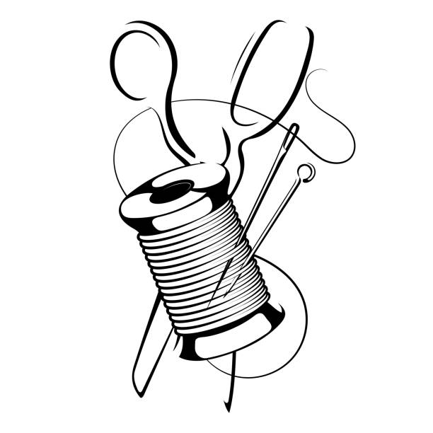 Snip Thread Drawing Needle And Thread Spool Drawing