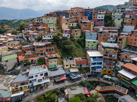 02/10/2023, Commune 13, Medellin, Colombia. A high angle view of Medellin city in Colombia, South America.