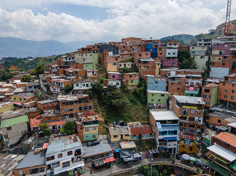 02/10/2023, Commune 13, Medellin, Colombia. A high angle view of Medellin city in Colombia, South America.