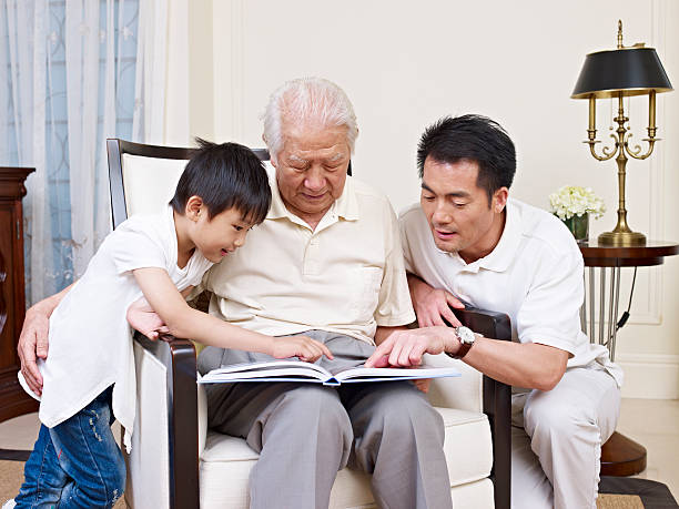 istock Three generations of a family looking at a book 175942070