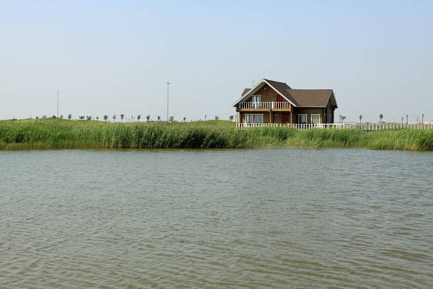 wooden room by the river in China