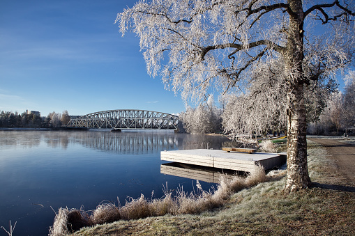 Frosty landscape in late autumn, Oulu Finland