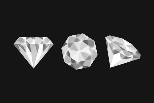 Vector illustration of Diamonds from different angles. Isolated on black background.