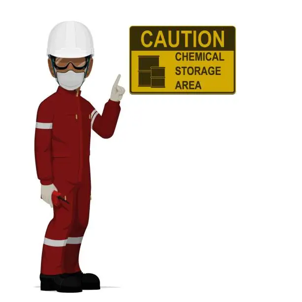 Vector illustration of An industrial worker with chemical PPE on white background