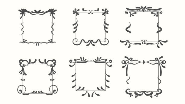 kaligraficzna rama ozdobna. dekoracyjna kwadratowa rama w stylu vintage i retro - nostalgia frame obsolete certificate stock illustrations