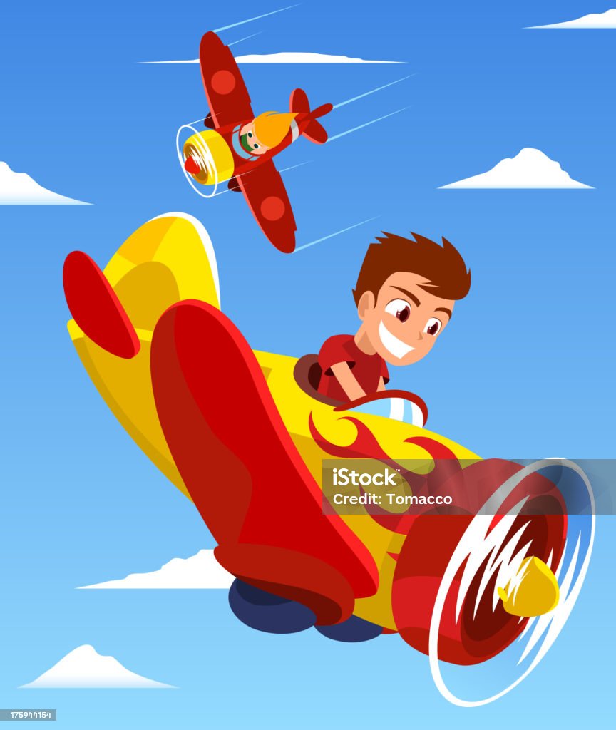 Niños avión piloto de carreras - arte vectorial de Niño libre de derechos