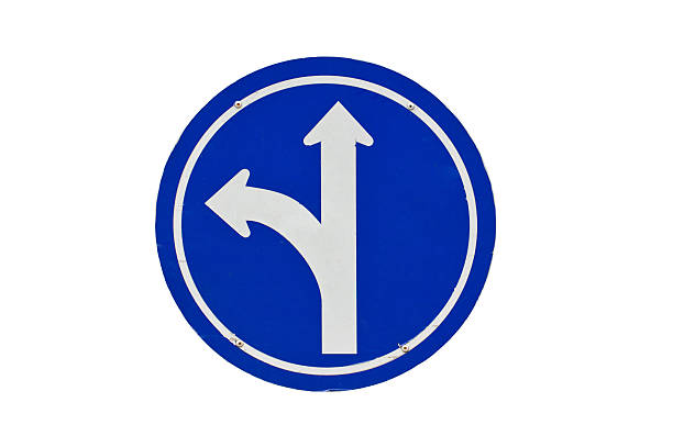 istock Straight or left turn ahead, traffic lane route direction isolat 175944337
