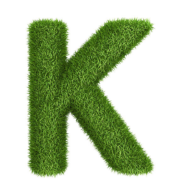 natürlichem gras buchstabe k - letter k alphabet three dimensional shape green stock-fotos und bilder