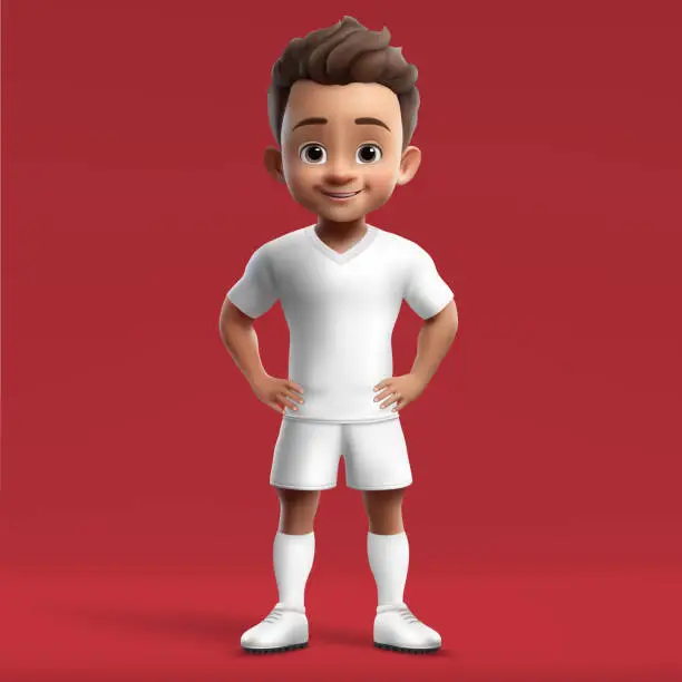Vector illustration of 3d cartoon cute young rugby player in blank white kit.