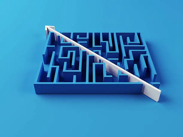 Solved Maze puzzle on blue background