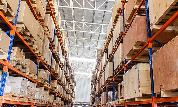 istock Shelves with boxes in factory warehouse 175946949