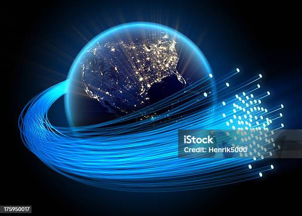 Волоконнооптический Кабель Вокруг Земли Сша Ночники — стоковые фотографии и другие картинки Оптоволокно
