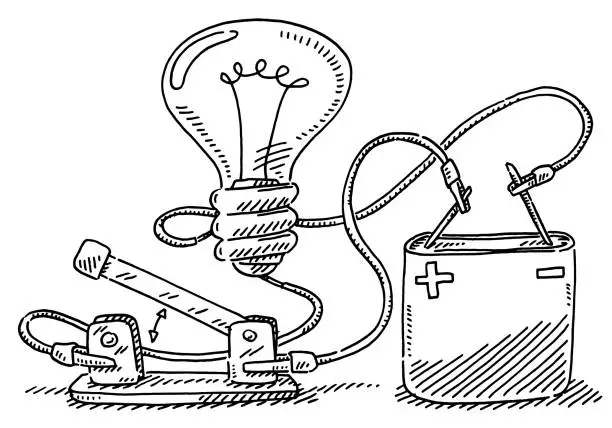 Vector illustration of Electric Circuit Light Bulb Battery Drawing