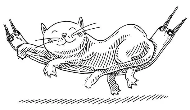 Vector illustration of Sleeping Cartoon Cat Hammock Drawing