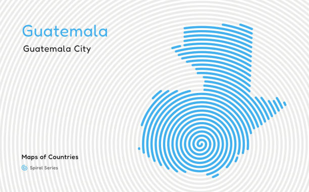 abstrakcyjna mapa gwatemali w kształcie koła spiralnego ze stolicą gwatemali. - guatemalan flag stock illustrations