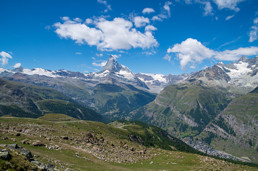 Mountainscape of Zermatt with the matterhorn during the summer
