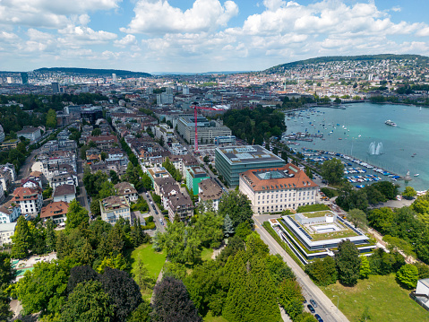 Aerial picture of Zürich from the southern part of the city towards the city center