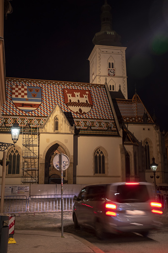 St. Mark's Church in Zagreb in Croatia during the night