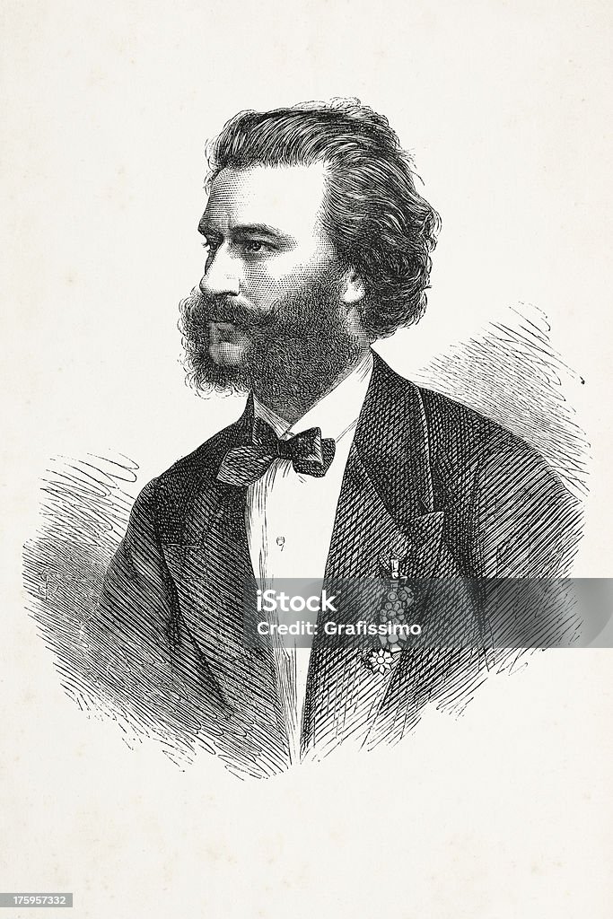Grawerunek austrian Kompozytor Johann Strauss w 1867 - Zbiór ilustracji royalty-free (Johann Strauss II)