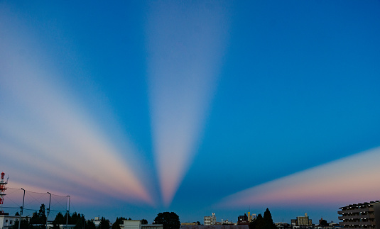Anticrepuscular rays, or antisolar rays, are meteorological optical phenomena similar to crepuscular rays, but appear opposite the Sun in the sky.