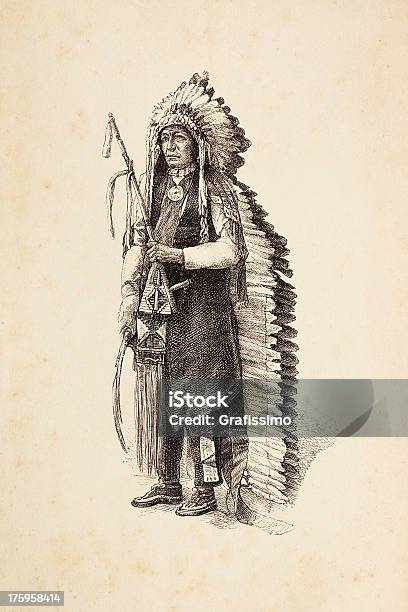 Native American Gravure De Chef Avec Coiffe Amérindienne Et Calumet Vecteurs libres de droits et plus d'images vectorielles de Culture cherokee