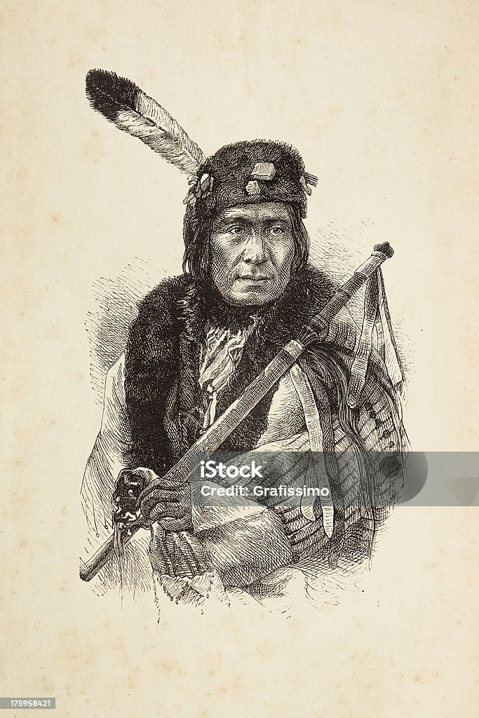 Grabado of native tribal americana con calumet jefe - Ilustración de stock de Cacique - Líder libre de derechos