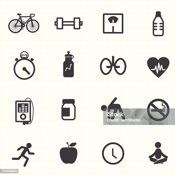 Fitness Ikony Ustaw Opieki Zdrowotnej - Stockowe grafiki wektorowe i więcej obrazów Białko - Białko, Bicykl, Biegać