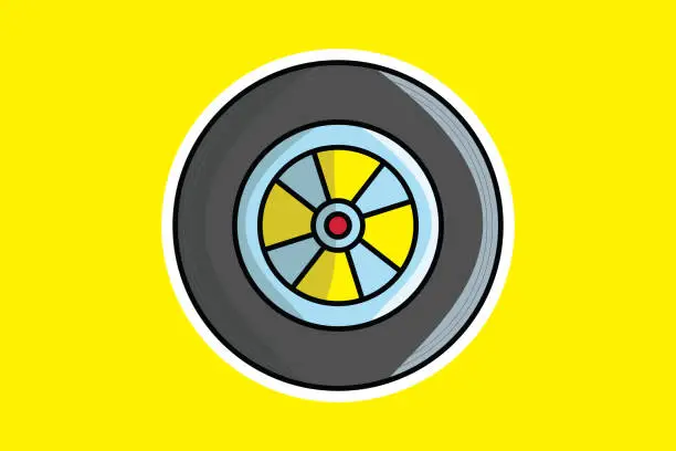 Vector illustration of Sport Car Wheel Tire Sticker vector illustration. Transportation object icon concept. Tire shop logo design. Rubber tire or car tire sticker design logo.
