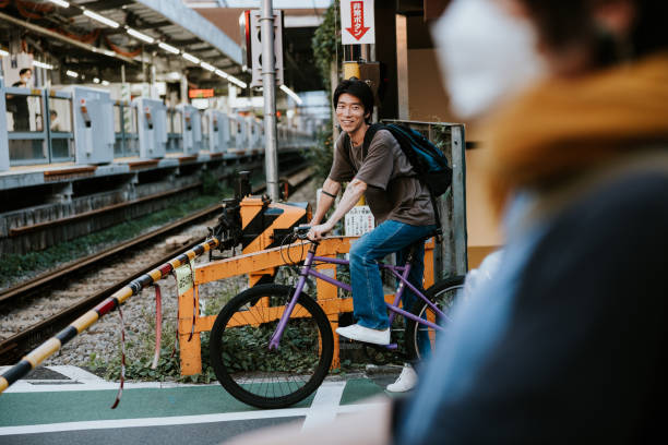 Photo session on young male commuter with bike in Tokyo ShimoKitazawa.